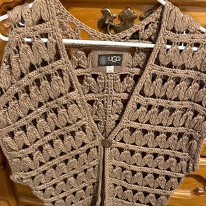 UGG Crochet Open-Knit Cardigan Vest in Taupe